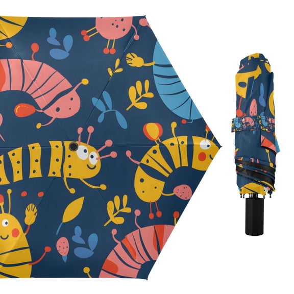 Compact Sun Umbrella Windproof Travel Umbrellas for Rain Strong Portable UV Protection Cute Hand Drawn Bug