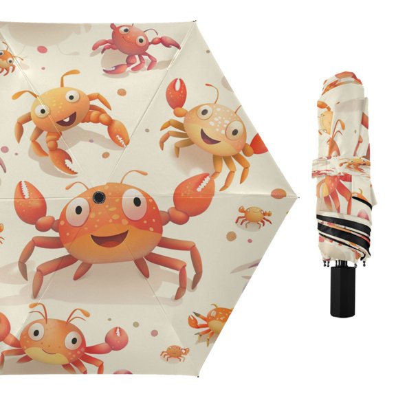 Compact Sun Umbrella Windproof Travel Umbrellas for Rain Strong Portable UV Protection Cute Happy Crabs