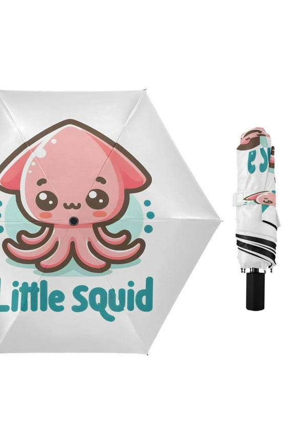 Compact Sun Umbrella Windproof Travel Umbrellas for Rain Strong Portable UV Protection Cute Little Squid
