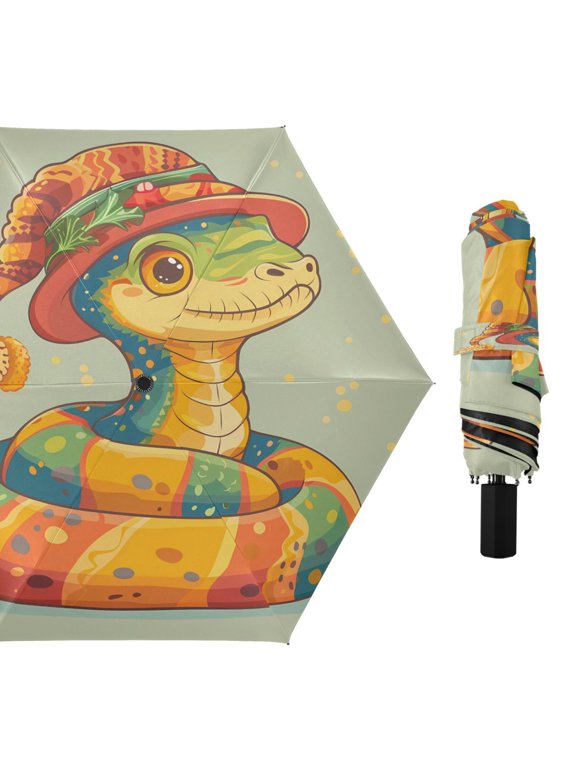 Compact Sun Umbrella Windproof Travel Umbrellas for Rain Strong Portable UV Protection Cute Snake with Hat