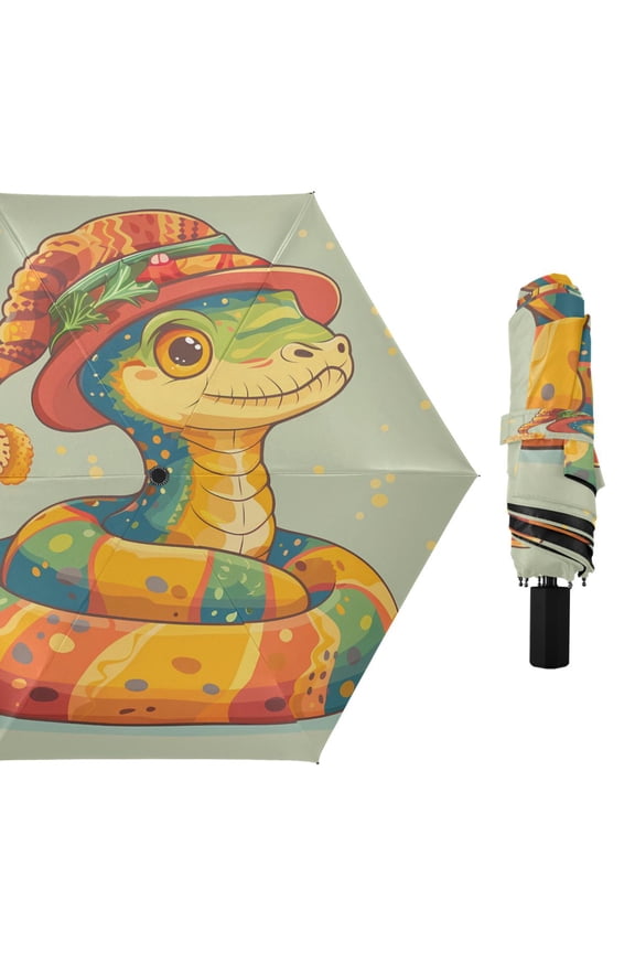 Compact Sun Umbrella Windproof Travel Umbrellas for Rain Strong Portable UV Protection Cute Snake with Hat