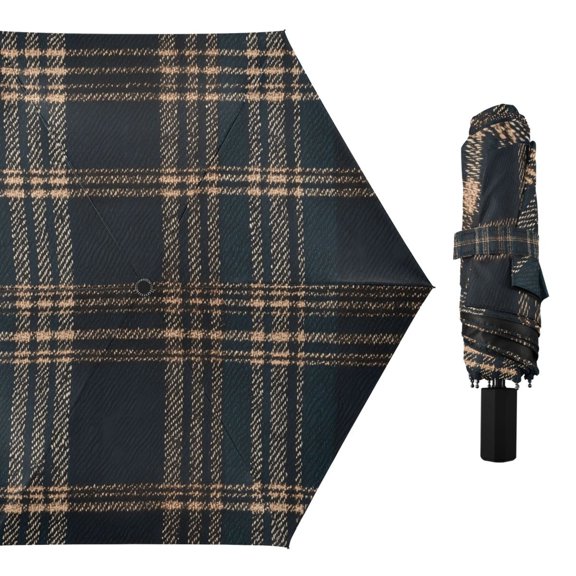 Compact Sun Umbrella Windproof Travel Umbrellas for Rain Strong Portable UV Protection Dark Green Brown Tartan