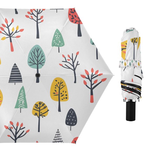 Compact Sun Umbrella Windproof Travel Umbrellas for Rain Strong Portable UV Protection Different Trees