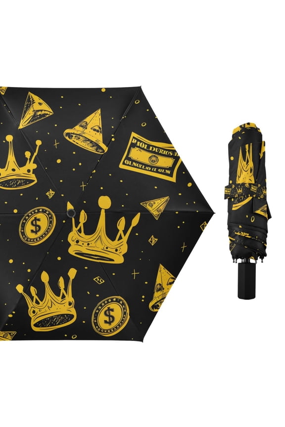 Compact Sun Umbrella Windproof Travel Umbrellas for Rain Strong Portable UV Protection Dollars Coin Crown