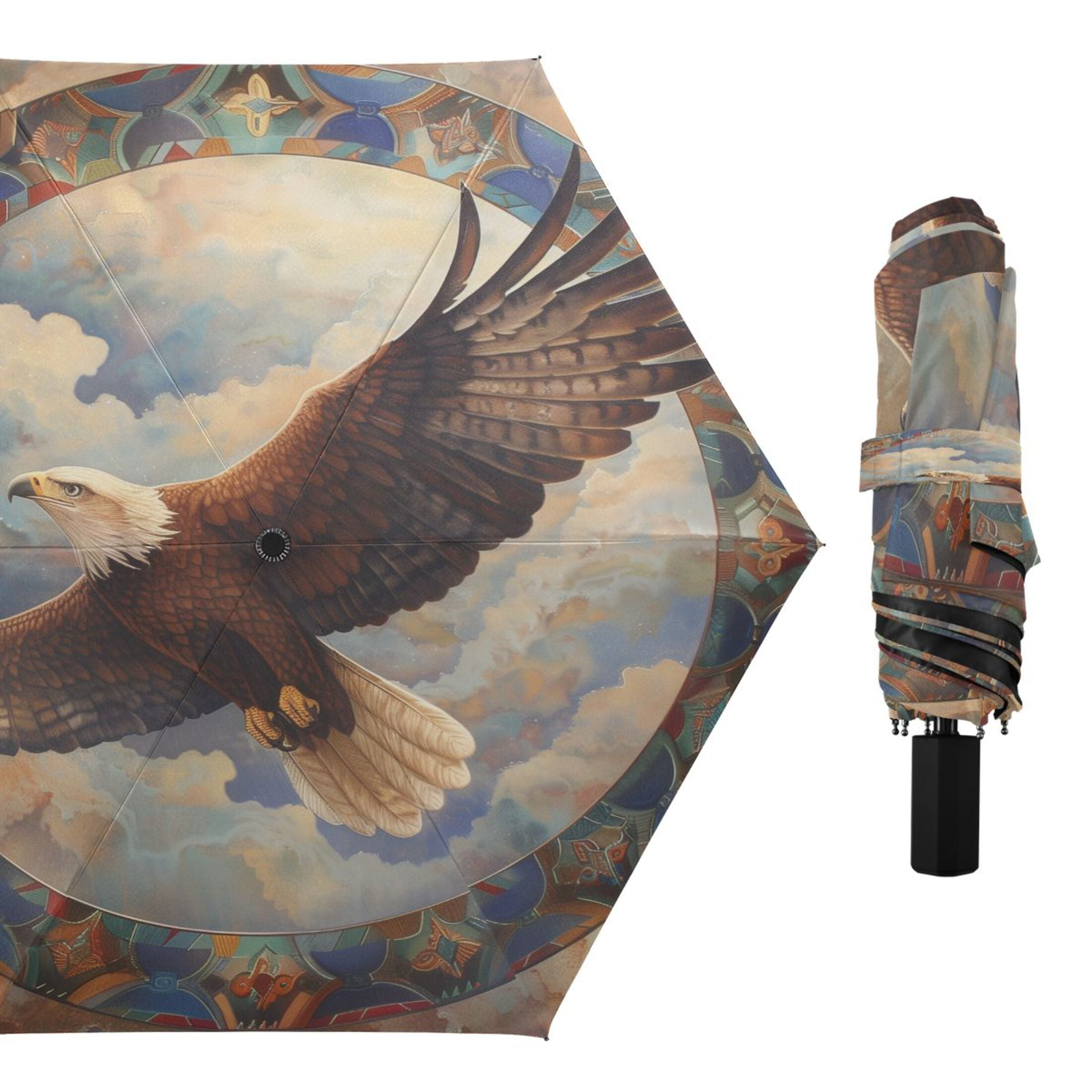 Compact Sun Umbrella Windproof Travel Umbrellas for Rain Strong Portable UV Protection Eagle Fly in Sky