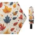 thumbnail image 1 of Compact Sun Umbrella Windproof Travel Umbrellas for Rain Strong Portable UV Protection Fall Leaf and Dots, 1 of 8