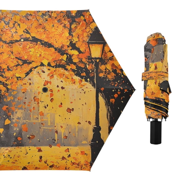 Compact Sun Umbrella Windproof Travel Umbrellas for Rain Strong Portable UV Protection Falling Leaves and Lamp