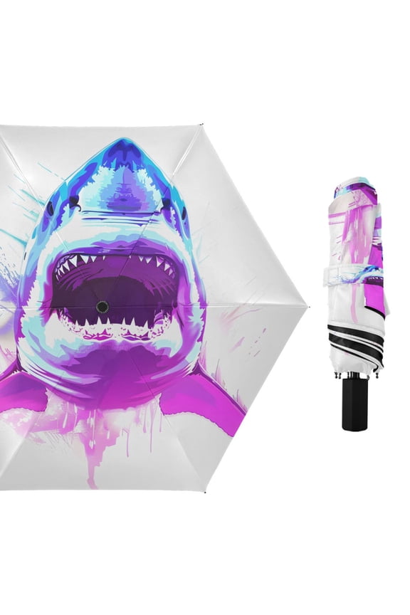 Compact Sun Umbrella Windproof Travel Umbrellas for Rain Strong Portable UV Protection Fierce Fantasy Shark
