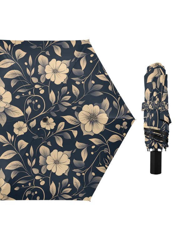 Compact Sun Umbrella Windproof Travel Umbrellas for Rain Strong Portable UV Protection Flash Flower and Leaf
