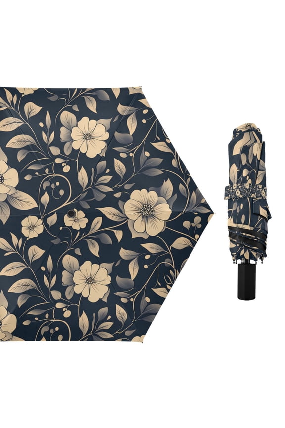 Compact Sun Umbrella Windproof Travel Umbrellas for Rain Strong Portable UV Protection Flash Flower and Leaf