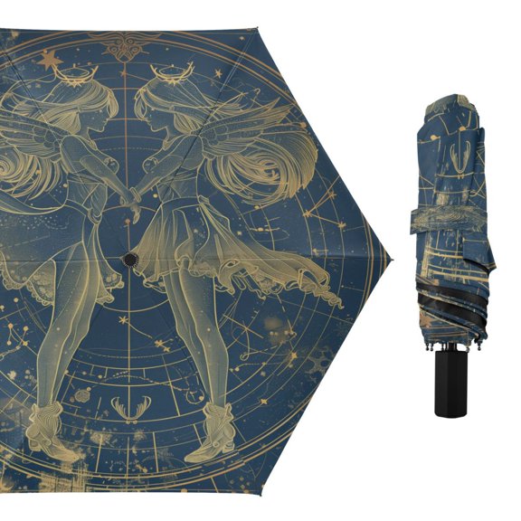 Compact Sun Umbrella Windproof Travel Umbrellas for Rain Strong Portable UV Protection Gemini Of Zodiac