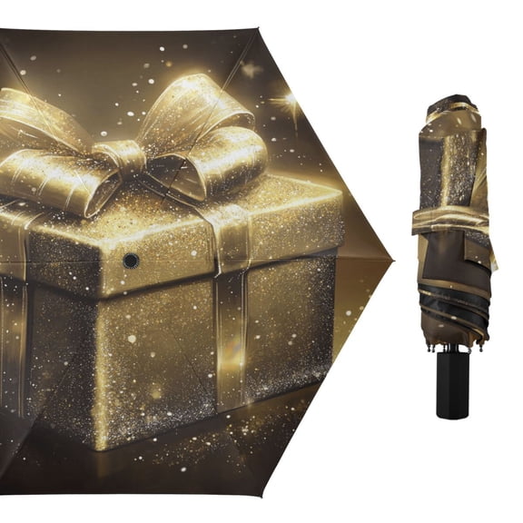 Compact Sun Umbrella Windproof Travel Umbrellas for Rain Strong Portable UV Protection Golden Gift Box