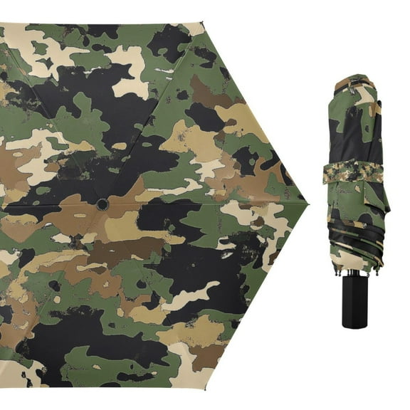 Compact Sun Umbrella Windproof Travel Umbrellas for Rain Strong Portable UV Protection Green Brown Camouflage