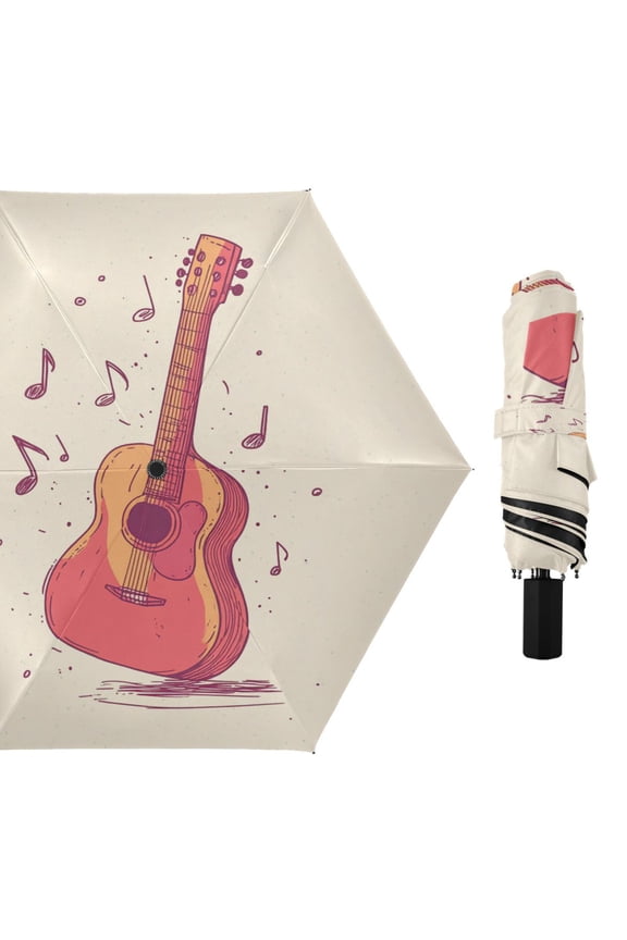 Compact Sun Umbrella Windproof Travel Umbrellas for Rain Strong Portable UV Protection Guitar and Notes