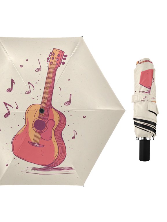 Compact Sun Umbrella Windproof Travel Umbrellas for Rain Strong Portable UV Protection Guitar and Notes