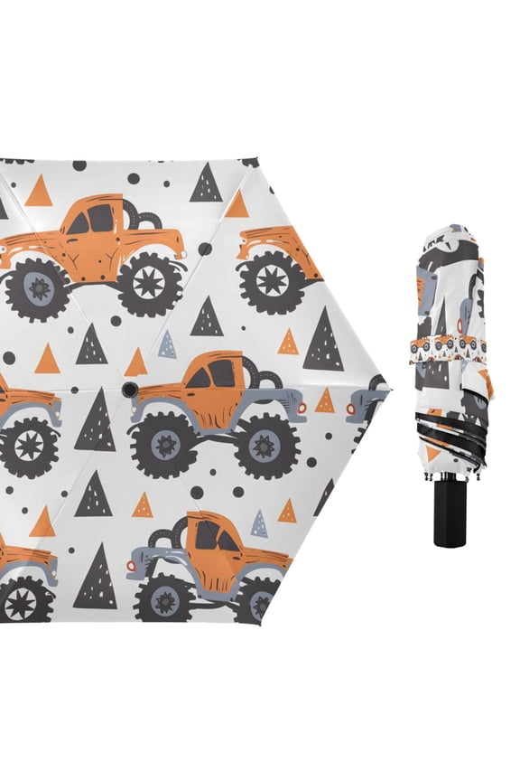 Compact Sun Umbrella Windproof Travel Umbrellas for Rain Strong Portable UV Protection Hand Paint Monster Truck