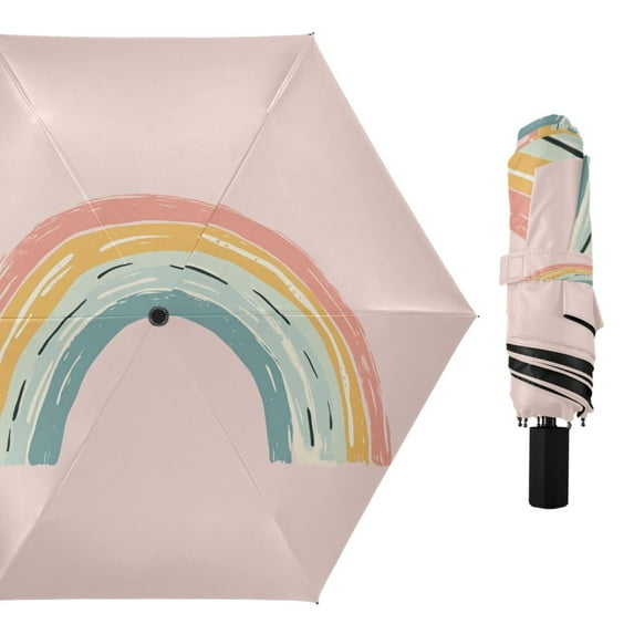 Compact Sun Umbrella Windproof Travel Umbrellas for Rain Strong Portable UV Protection Hand-painted Rainbow