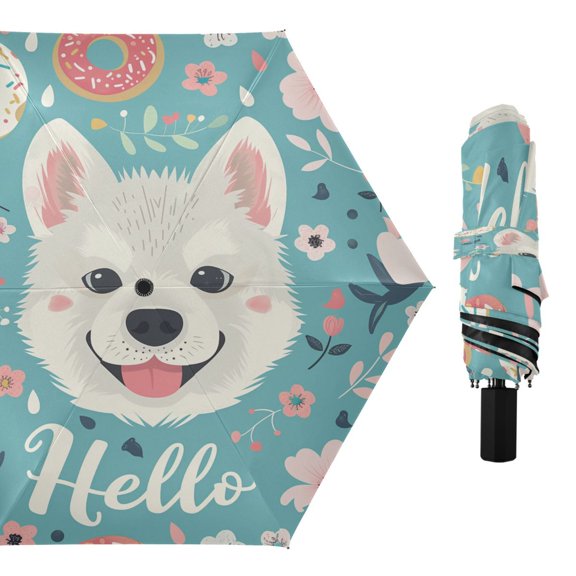 Compact Sun Umbrella Windproof Travel Umbrellas for Rain Strong Portable UV Protection Hello Dog Face