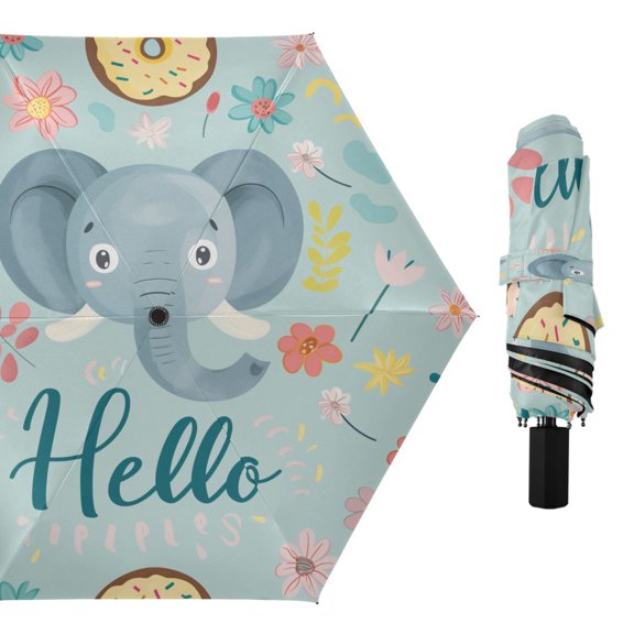 Compact Sun Umbrella Windproof Travel Umbrellas for Rain Strong Portable UV Protection Hello Elephants Face