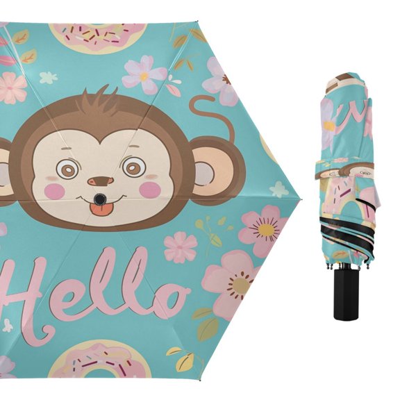 Compact Sun Umbrella Windproof Travel Umbrellas for Rain Strong Portable UV Protection Hello Monkey Face