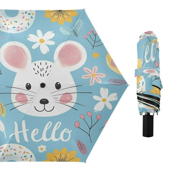 Compact Sun Umbrella Windproof Travel Umbrellas for Rain Strong Portable UV Protection Hello Mouse Face