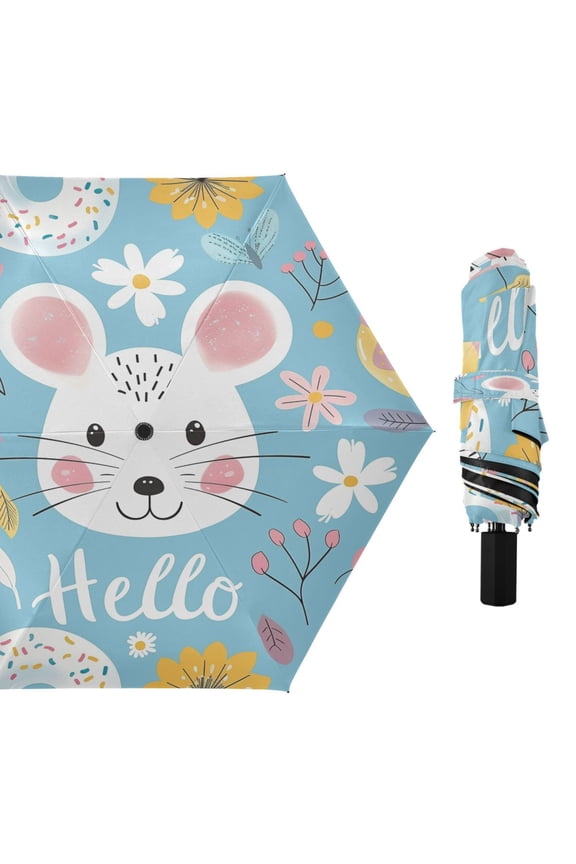 Compact Sun Umbrella Windproof Travel Umbrellas for Rain Strong Portable UV Protection Hello Mouse Face