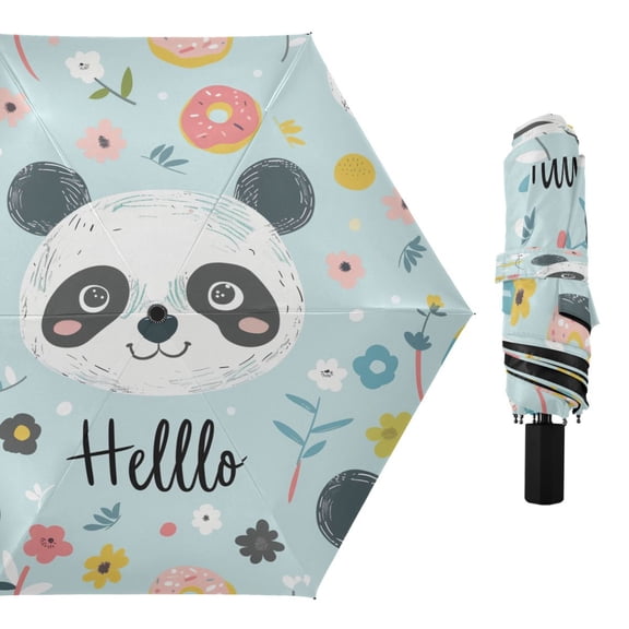 Compact Sun Umbrella Windproof Travel Umbrellas for Rain Strong Portable UV Protection Hello Panda Face