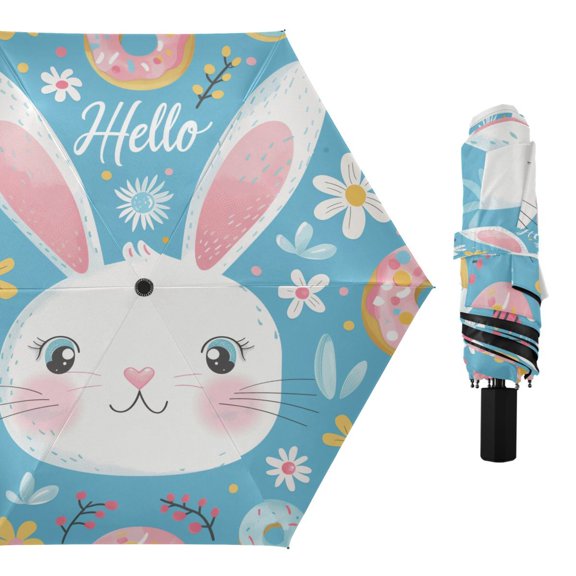 Compact Sun Umbrella Windproof Travel Umbrellas for Rain Strong Portable UV Protection Hello Rabbit Face