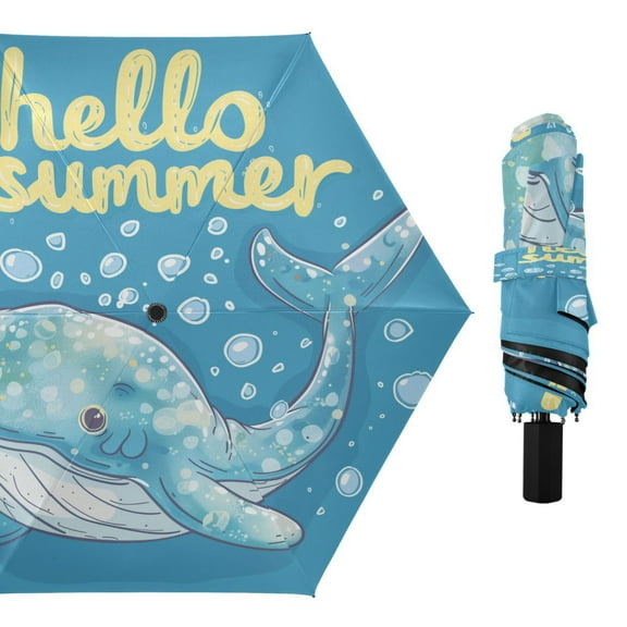 Compact Sun Umbrella Windproof Travel Umbrellas for Rain Strong Portable UV Protection Hello Summer Whale