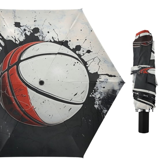 Compact Sun Umbrella Windproof Travel Umbrellas for Rain Strong Portable UV Protection Ink Basketball