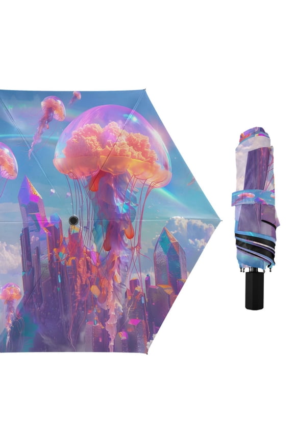 Compact Sun Umbrella Windproof Travel Umbrellas for Rain Strong Portable UV Protection Jellyfish Flying and Rainbow