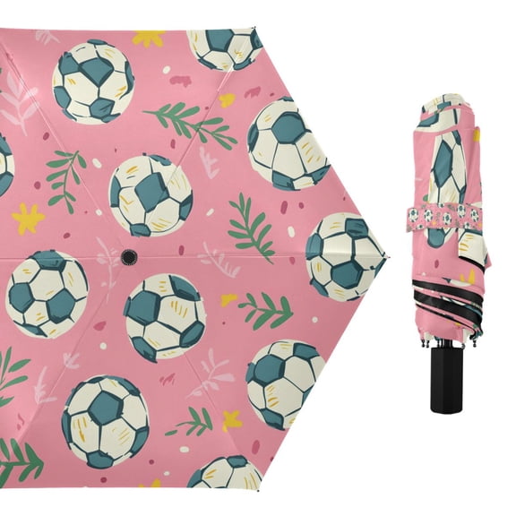 Compact Sun Umbrella Windproof Travel Umbrellas for Rain Strong Portable UV Protection Leaves Football