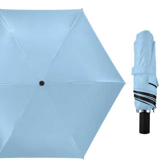 Compact Sun Umbrella Windproof Travel Umbrellas for Rain Strong Portable UV Protection Light Sky Blue