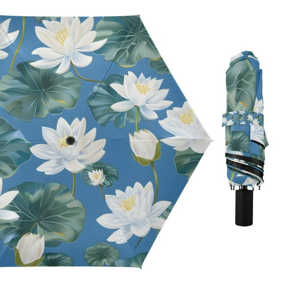Compact Sun Umbrella Windproof Travel Umbrellas for Rain Strong Portable UV Protection Lily Flower in Water