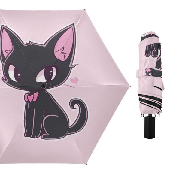 Compact Sun Umbrella Windproof Travel Umbrellas for Rain Strong Portable UV Protection Lovely Cat Wear Bow Tie