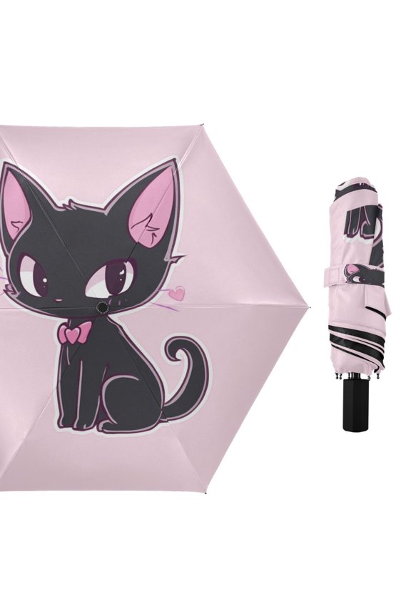 Compact Sun Umbrella Windproof Travel Umbrellas for Rain Strong Portable UV Protection Lovely Cat Wear Bow Tie