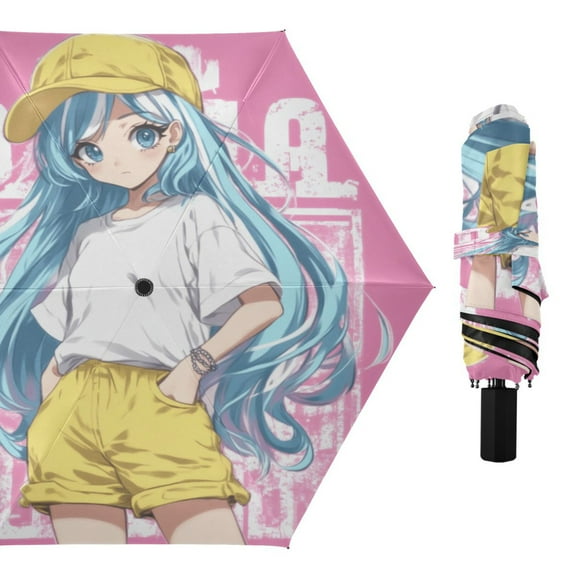 Compact Sun Umbrella Windproof Travel Umbrellas for Rain Strong Portable UV Protection Lovely Long Hair Girl