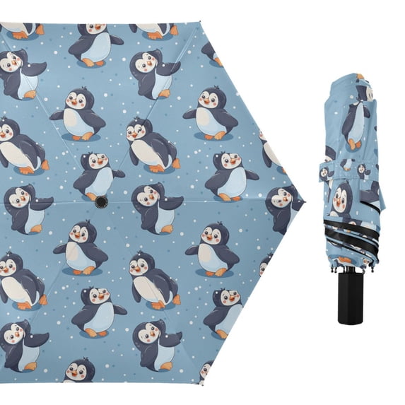 Compact Sun Umbrella Windproof Travel Umbrellas for Rain Strong Portable UV Protection Lovely Penguins