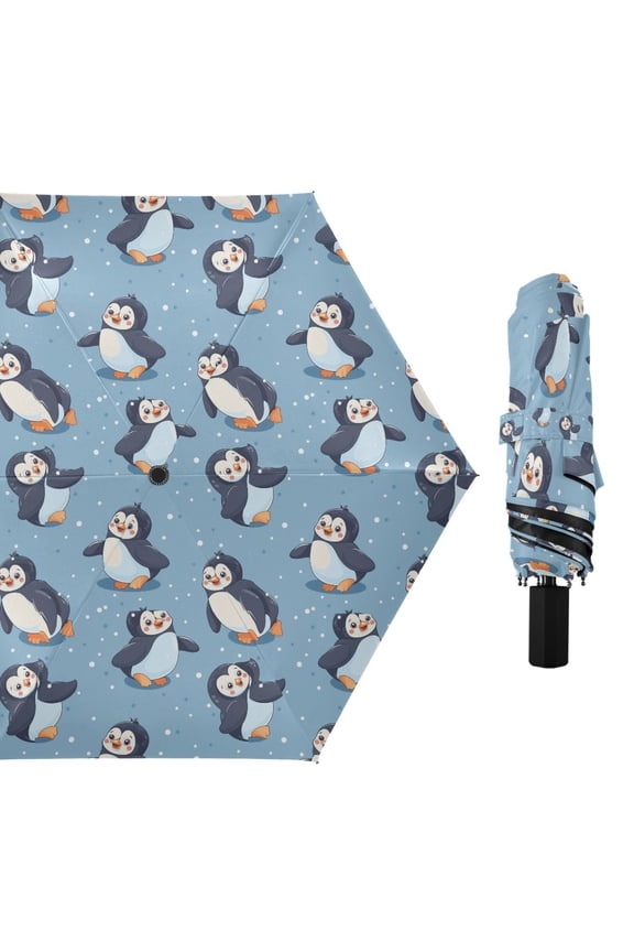 Compact Sun Umbrella Windproof Travel Umbrellas for Rain Strong Portable UV Protection Lovely Penguins