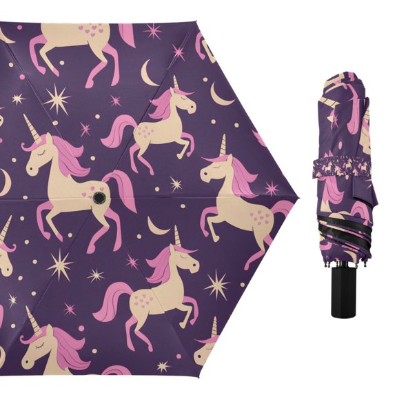 Compact Sun Umbrella Windproof Travel Umbrellas for Rain Strong Portable UV Protection Magic Unicorn and Star