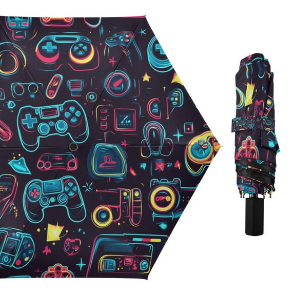 Compact Sun Umbrella Windproof Travel Umbrellas for Rain Strong Portable UV Protection Neon Game Controllers