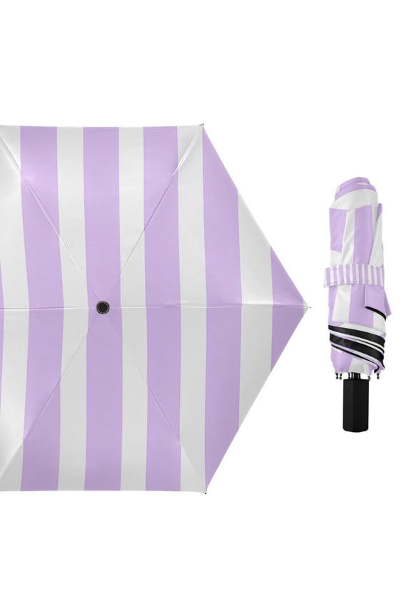 Compact Sun Umbrella Windproof Travel Umbrellas for Rain Strong Portable UV Protection Pale Violet and White Striped