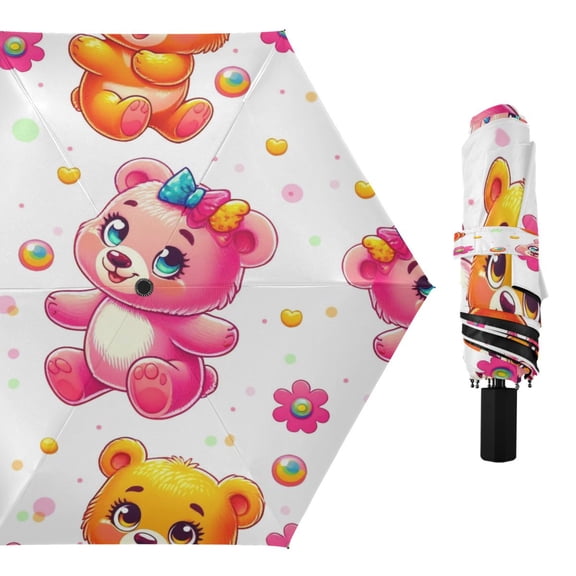 Compact Sun Umbrella Windproof Travel Umbrellas for Rain Strong Portable UV Protection Pretty Bears