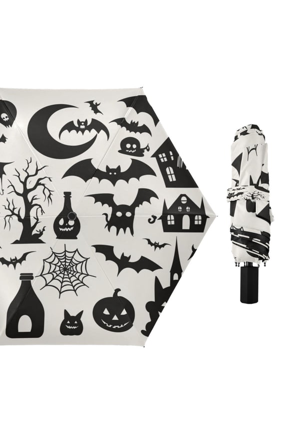 Compact Sun Umbrella Windproof Travel Umbrellas for Rain Strong Portable UV Protection Pumpkins Bats Spiderweb Churches