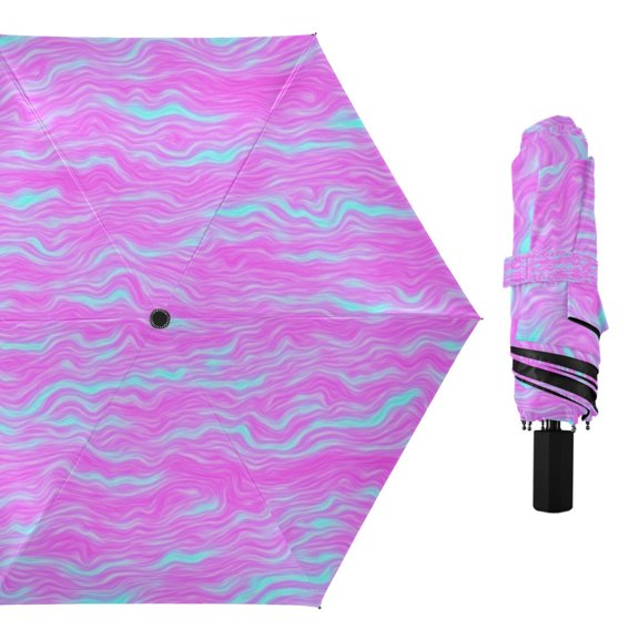 Compact Sun Umbrella Windproof Travel Umbrellas for Rain Strong Portable UV Protection Purple Wave