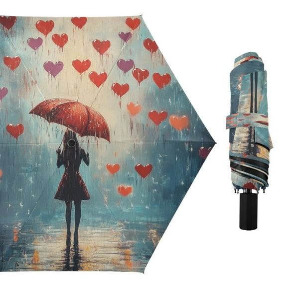 Compact Sun Umbrella Windproof Travel Umbrellas for Rain Strong Portable UV Protection Raining Love Hearts