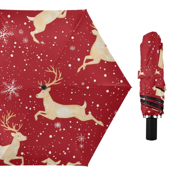 Compact Sun Umbrella Windproof Travel Umbrellas for Rain Strong Portable UV Protection Reindeer in Winter