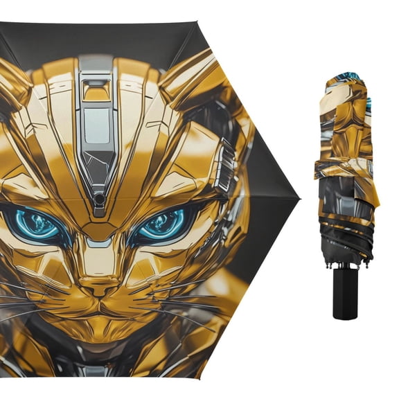 Compact Sun Umbrella Windproof Travel Umbrellas for Rain Strong Portable UV Protection Robot Cat Head