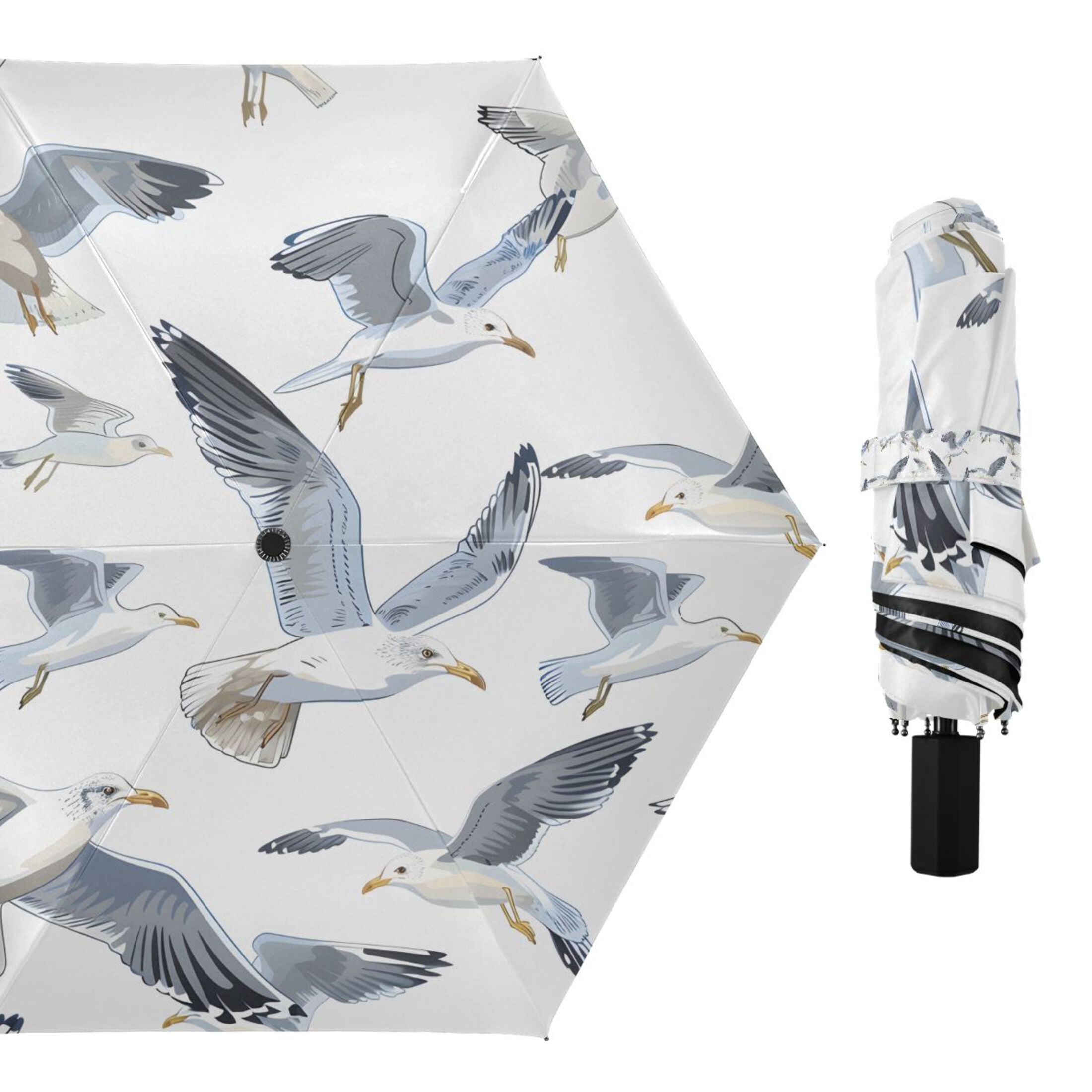 Compact Sun Umbrella Windproof Travel Umbrellas for Rain Strong Portable UV Protection Seagulls Flying