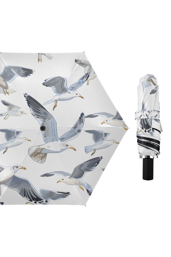 Compact Sun Umbrella Windproof Travel Umbrellas for Rain Strong Portable UV Protection Seagulls Flying